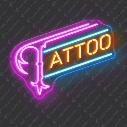 Pink & Orange Tattoo Fish Hook Neon Sign