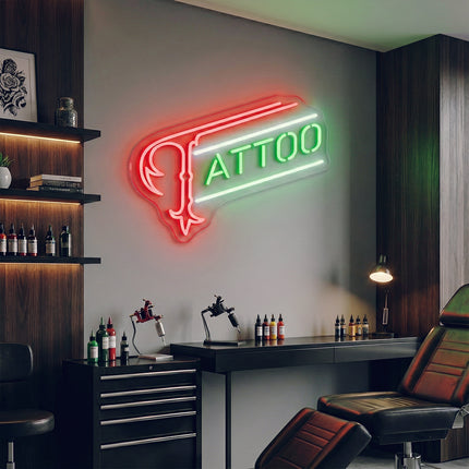 Red & Green Tattoo Fish Hook Neon Sign