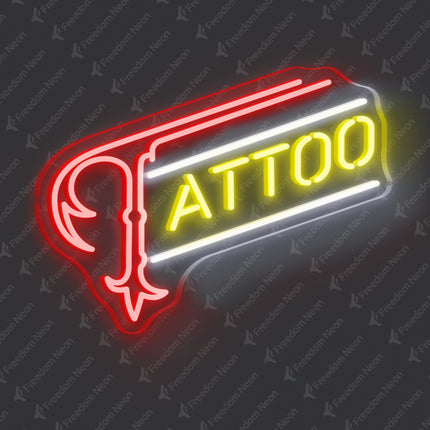 Red & Lemon Yellow Tattoo Fish Hook Neon Sign