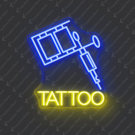 Blue & Lemon Yellow Tattoo Machine & TATTOO Neon Sign