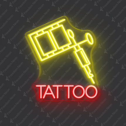 Lemon Yellow & Red Tattoo Machine & TATTOO Neon Sign