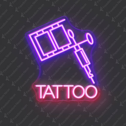 Purple & Light Pink Tattoo Machine & TATTOO Neon Sign
