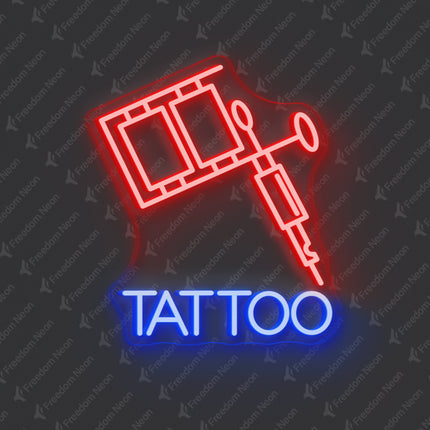 Red & Blue Tattoo Machine & TATTOO Neon Sign