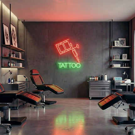 Red & Green Tattoo Machine & TATTOO Neon Sign