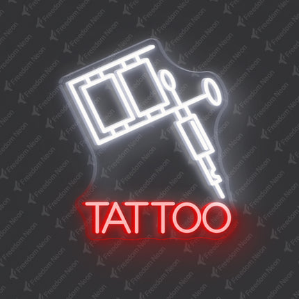 White & Red Tattoo Machine & TATTOO Neon Sign