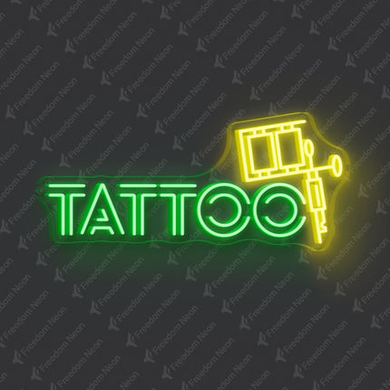 Green & Lemon Yellow Tattoo Machine Neon Sign