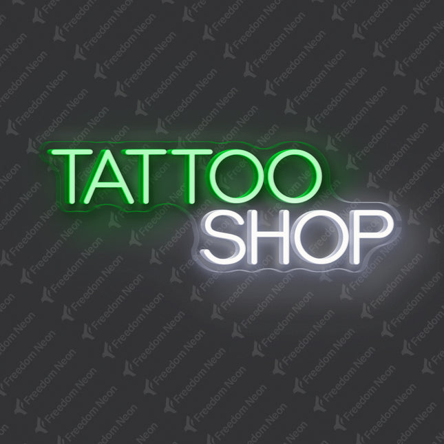 Green & White Tattoo Shop Neon Sign