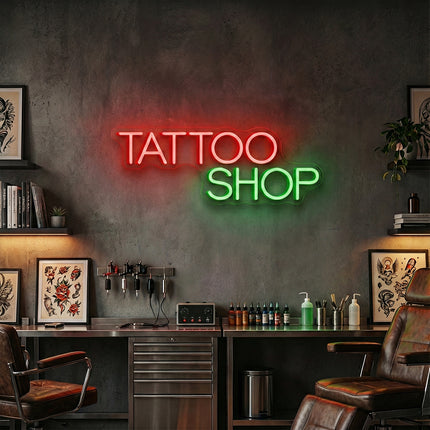 Red & Green Tattoo Shop Neon Sign