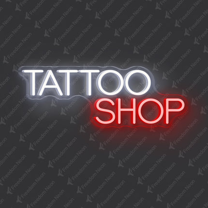 White & Red Tattoo Shop Neon Sign