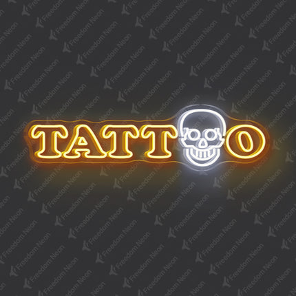 Golden Yellow TATTOO Skull Neon Sign