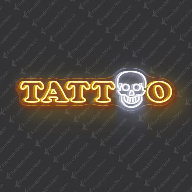 Golden Yellow TATTOO Skull Neon Sign