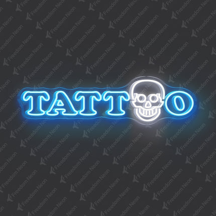 Ice Blue TATTOO Skull Neon Sign