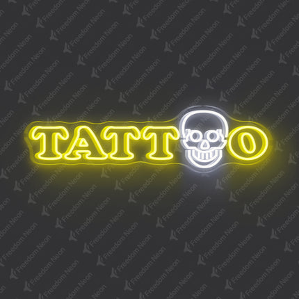 Lemon Yellow TATTOO Skull Neon Sign