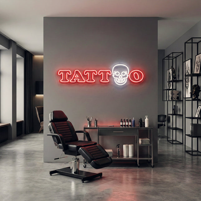 Red TATTOO Skull Neon Sign
