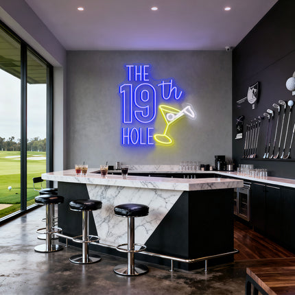Blue "The 19th Hole" Neon Sign