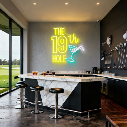Lemon Yellow "The 19th Hole" Neon Sign
