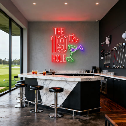 Red "The 19th Hole" Neon Sign