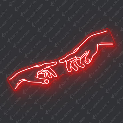 Red The Creation of Adam Neon Sign