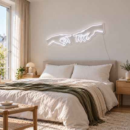White The Creation of Adam Neon Sign