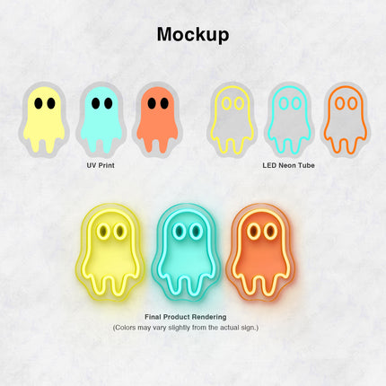 Lemon Yellow & Mint Green & Orange Three Ghosts Neon Sign