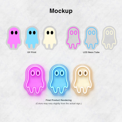 Pink & Ice Blue & Warm White Three Ghosts Neon Sign