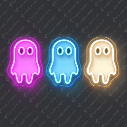 Pink & Ice Blue & Warm White Three Ghosts Neon Sign
