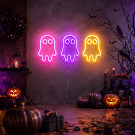 Pink & Purple & Golden Yellow Three Ghosts Neon Sign