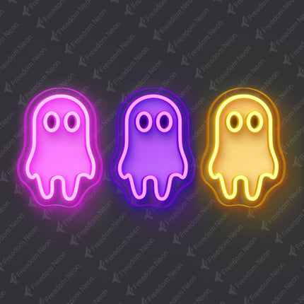 Pink & Purple & Golden Yellow Three Ghosts Neon Sign