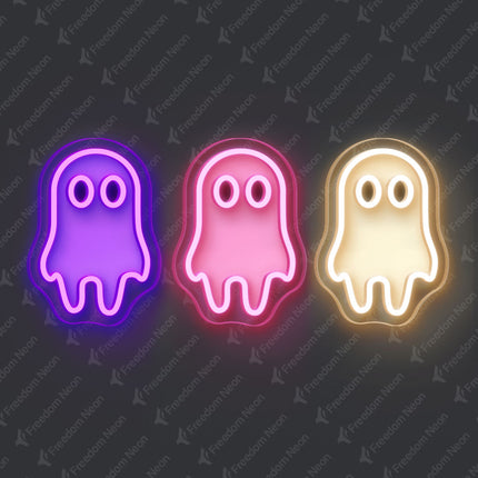 Purple & Light Pink & Warm White Three Ghosts Neon Sign