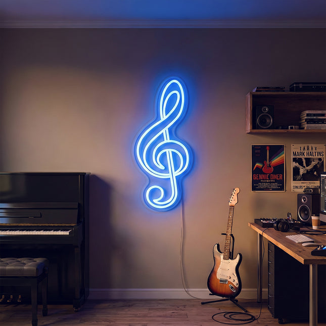 Blue Treble Clef Neon Sign