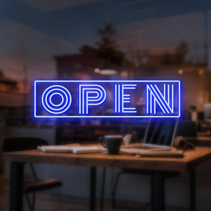 Blue "Triple-Line OPEN" Neon Sign