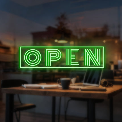 Green "Triple-Line OPEN" Neon Sign