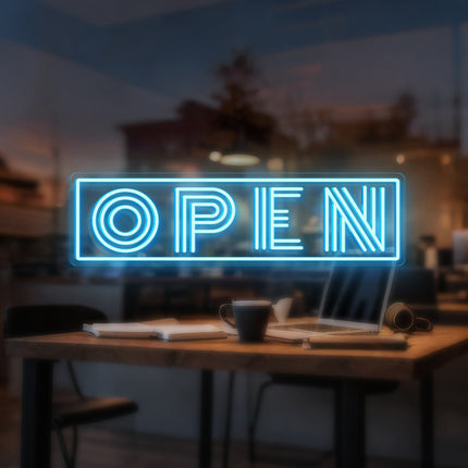 Ice Blue "Triple-Line OPEN" Neon Sign