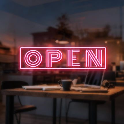Light Pink "Triple-Line OPEN" Neon Sign