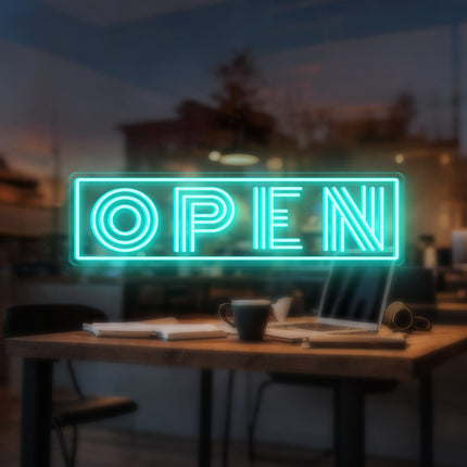 Mint "Triple-Line OPEN" Neon Sign