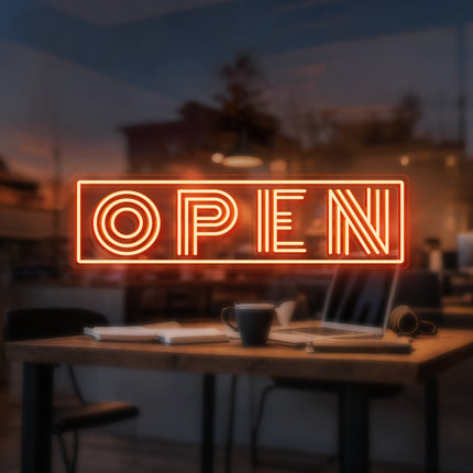 Orange "Triple-Line OPEN" Neon Sign