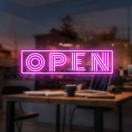 Pink "Triple-Line OPEN" Neon Sign