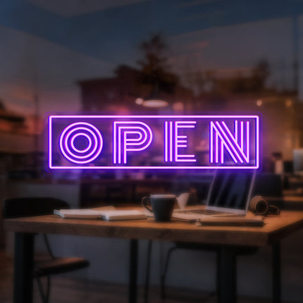 Purple "Triple-Line OPEN" Neon Sign