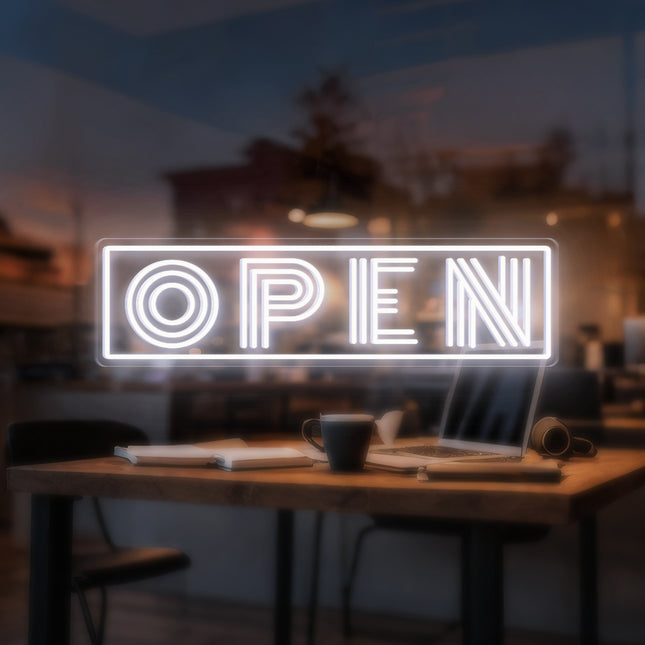 White "Triple-Line OPEN" Neon Sign