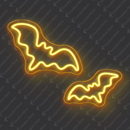 Golden Yellow Two-Bat Neon Sign
