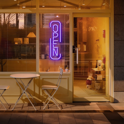 Purple "U-Frame OPEN" Neon Sign
