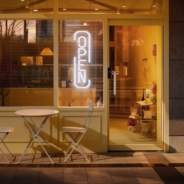 White "U-Frame OPEN" Neon Sign