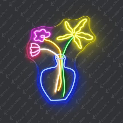 Blue Vase with Flowers Neon Sign