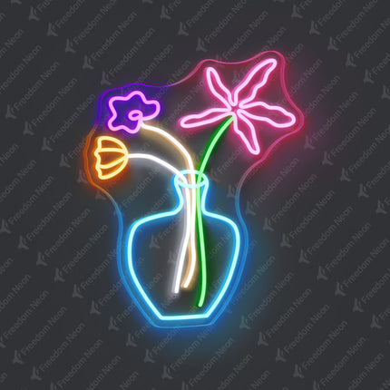 Ice Blue Vase with Flowers Neon Sign