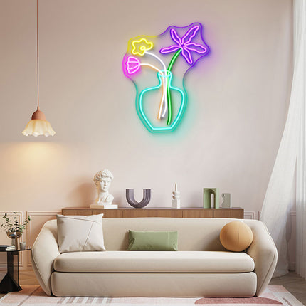 Mint Green Vase with Flowers Neon Sign