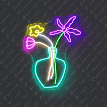 Mint Green Vase with Flowers Neon Sign