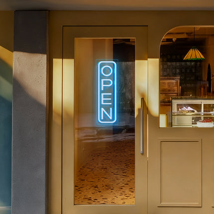 Ice Blue "Vertical OPEN" Neon Sign