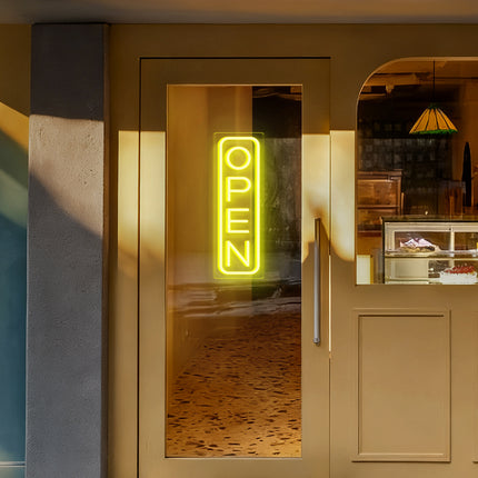 Lemon Yellow "Vertical OPEN" Neon Sign