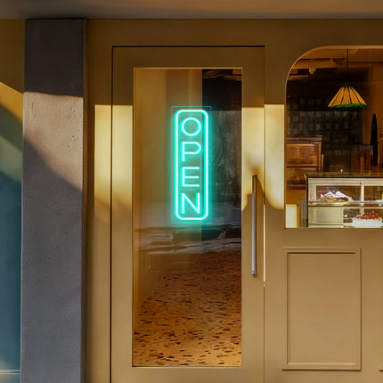 Mint "Vertical OPEN" Neon Sign