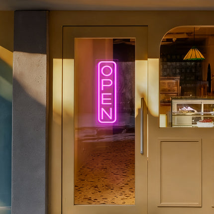 Pink "Vertical OPEN" Neon Sign